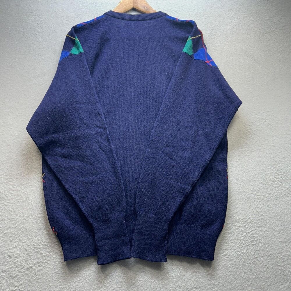 Vintage Mr. Rogers Sweater Mens Large Navy Argyle V Neck Made in Scotland Preppy - Picture 8 of 9